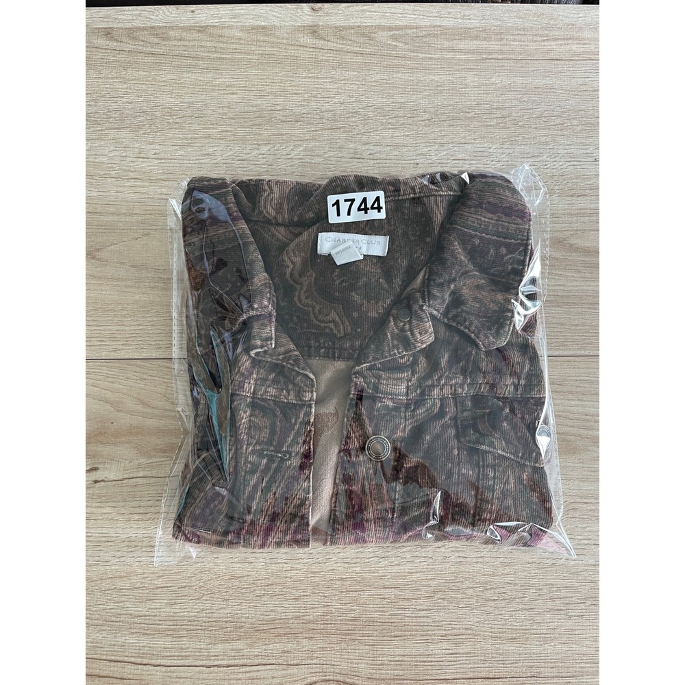 Charter Club Petite Corduroy Jacket Paisley Print Brown Button Front Boho Fall - Picture 10 of 10